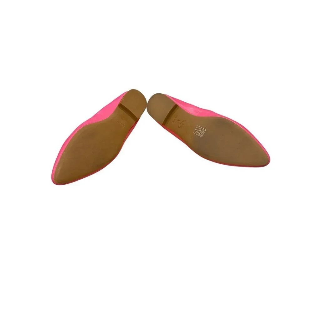 Coach Womens Pink Leather Ballet Flats Sz 5.5 Pointed Toe Bow Gold Hardware EUC